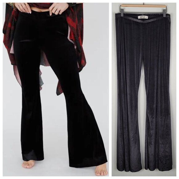 Three Bird Nest Flare Bell Bottom Velvet Pants Pull On Stretch Black Size XL NWT - Picture 1 of 11